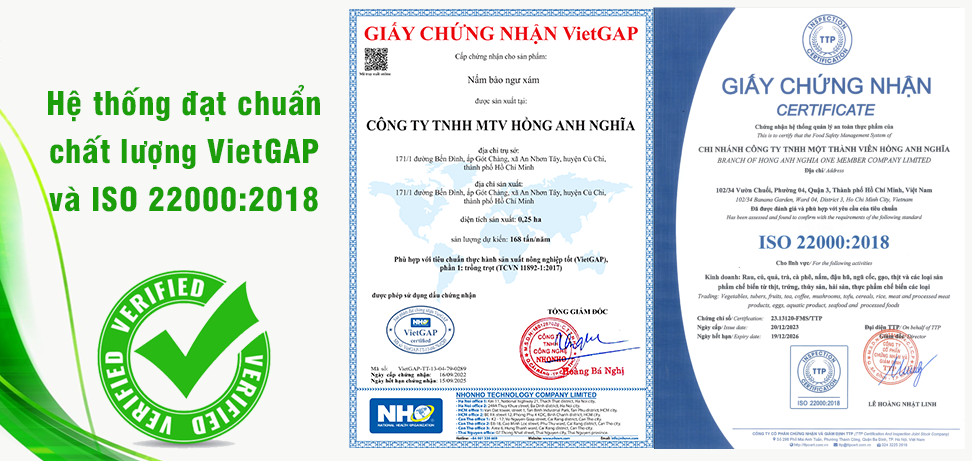 SẢN PHẨM ĐẠT CHẤT LƯỢNG ISO VÀ VIETGAP
